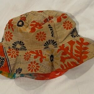 Boho Floral Reversible Bucket Hat - Beige & Orange
